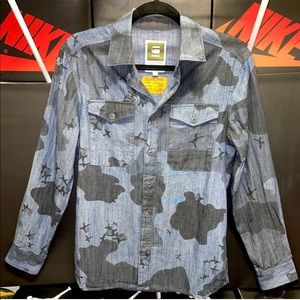 G-STAR RAW MEN’S BLUE CAMO L/S BUTTON DOWN SHIRT